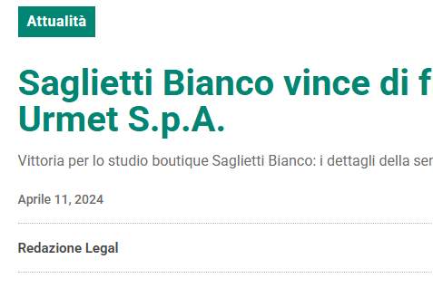 Saglietti Bianco vince di fronte alla Corte di Cassazione per Urmet S.p.A.